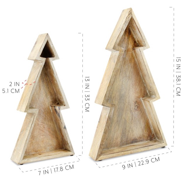 Auldhome Design Wood Christmas Tree Shaped Trays Set Of 2