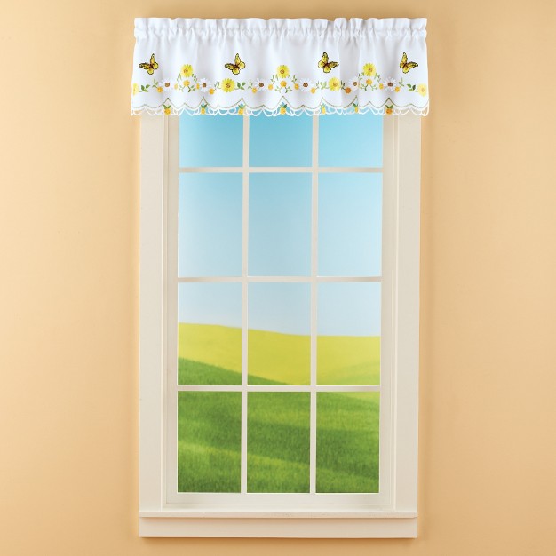 Collections Etc Embroidered Yellow Daisies amp Butterflies Window Curtains