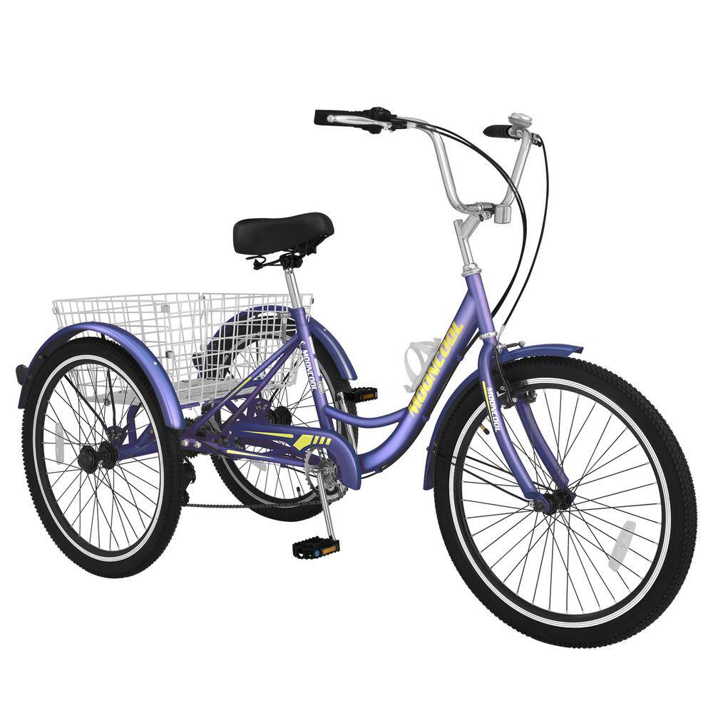 MOONCOOL Upgrade Adult Tricycle 24 in. Wheels Bike Rear Storage Basket Purple M-P24-ZS