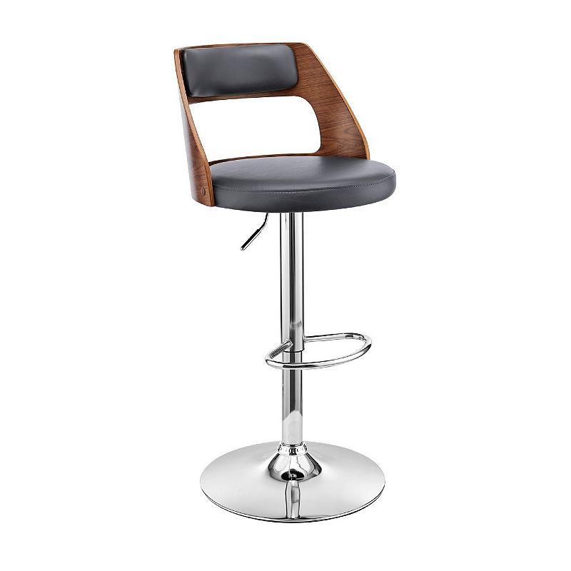 Adjustable Barstool with Open Wooden Back， Black and Gray