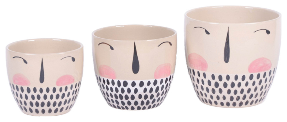 Ceramic S.3 6/7/8 quotPainted Face Planters  Multi   Contemporary   Outdoor Pots And Planters   by Kolibri Decor  Houzz