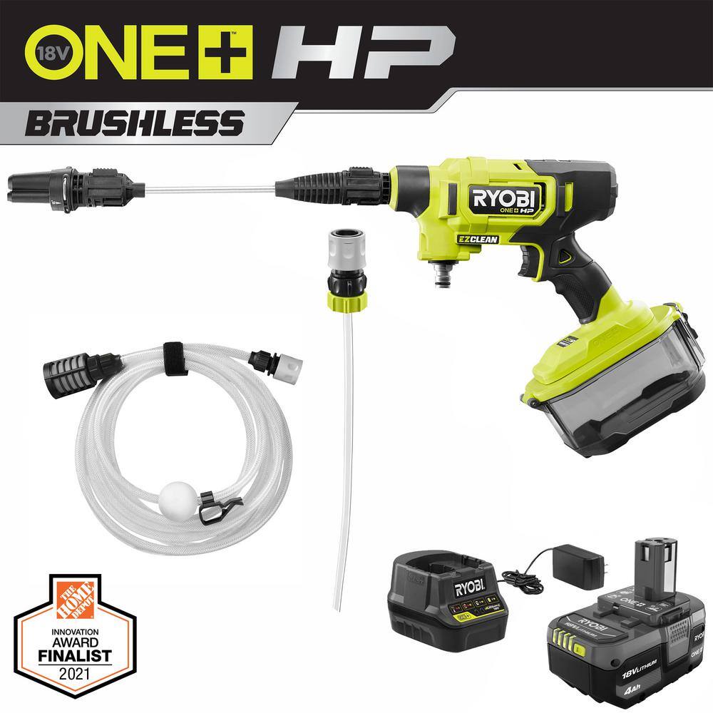 RYOBI ONE+ HP 18V Brushless EZClean 600 PSI 0.7 GPM Cordless Battery Cold Water Power Cleaner with 4.0 Ah Battery and Charger RY121852K