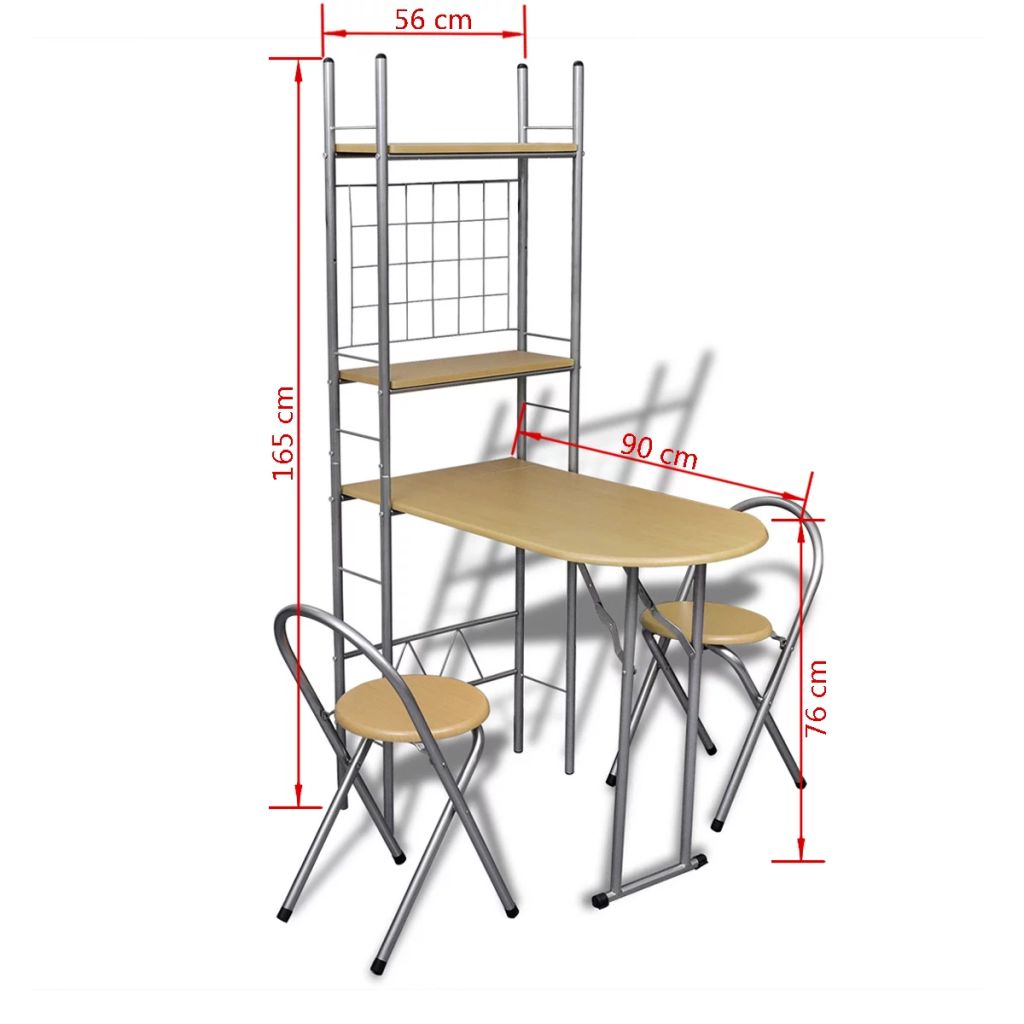 Foldable Breakfast Bar Set with 2 Chairs