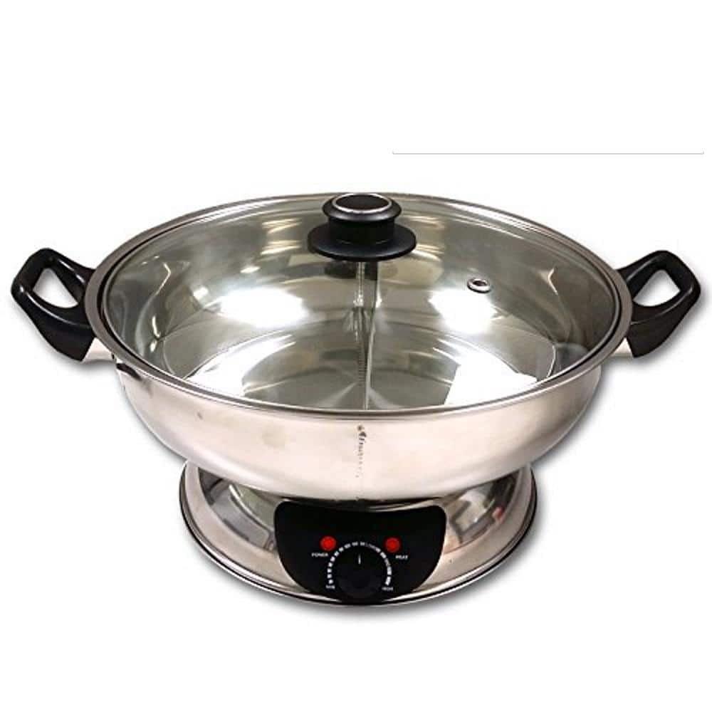 a Shabu 7.75 in. Stainless Steel Electric Wok Mongolian Hot Pot with Broiler SYHS30