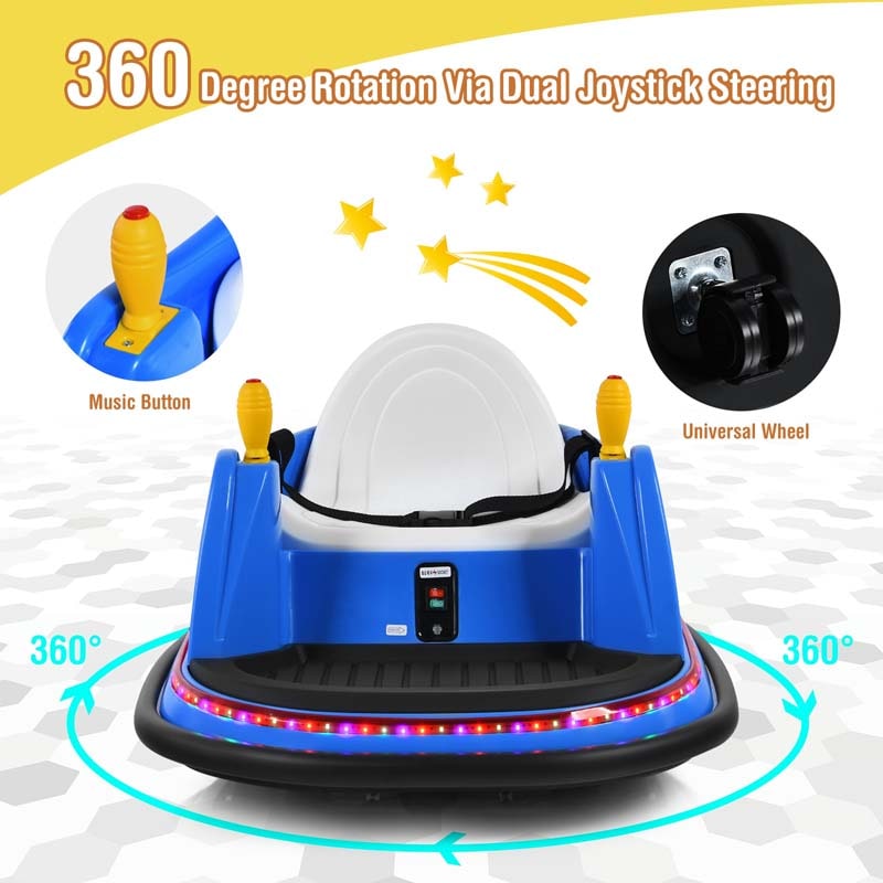 6V Kids Ride On Bumper Car 360-Degree Spin Race Toy with Dual Joysticks, Flashing LED Light, Remote Control