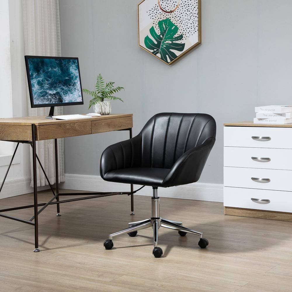 Vinsetto Black, Mid-Back Home Office Chair Adjustable Height Computer Desk Chair with Padded Back and Armrests, PU Leather 921-439BK