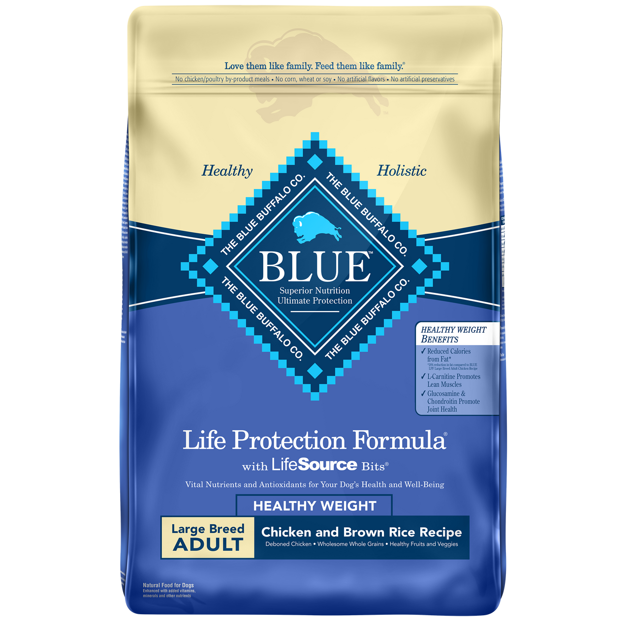 Blue Buffalo Life Protection Formula Large Breed Healthy Weight Adult Chicken and Brown Rice Recipe Dry Dog Food， 30 Lb. Bag