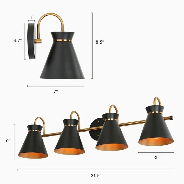 Modern 4-Light Black Gold Bathroom Vanity Lights Linear Wall Sconce with Metal Shades - 31.5