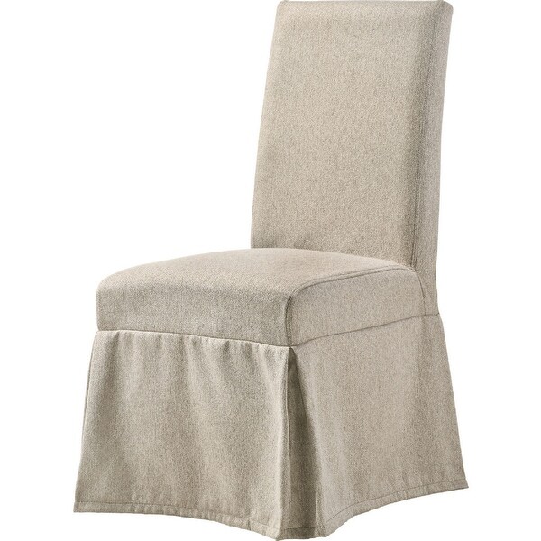 18 Inch Modern Fabric Skirted Dining Chair， Rubberwood， Set of 2， Beige