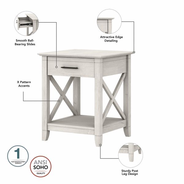 Bush Furniture Key West Coffee Table with Set of 2 End Tables in Linen White Oak