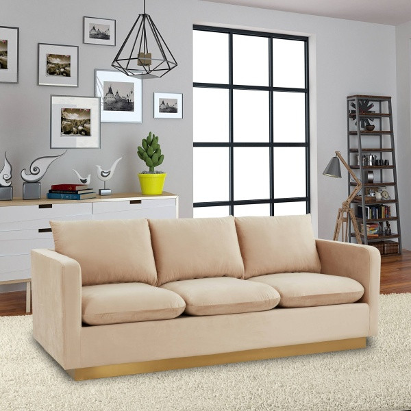 LeisureMod NS83BG Nervo Beige Modern Mid Century Velvet Sofa with Gold Frame   Contemporary   Sofas   by clickhere2shop  Houzz