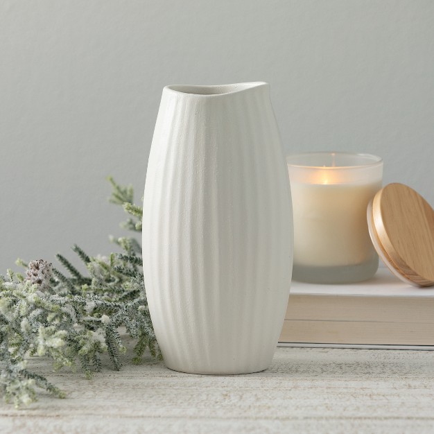 Modern White Ribbed Vase