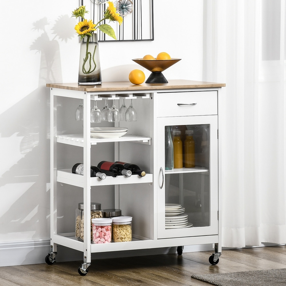 Rolling Kitchen Island with Wine Rack  Shelves and Drawer