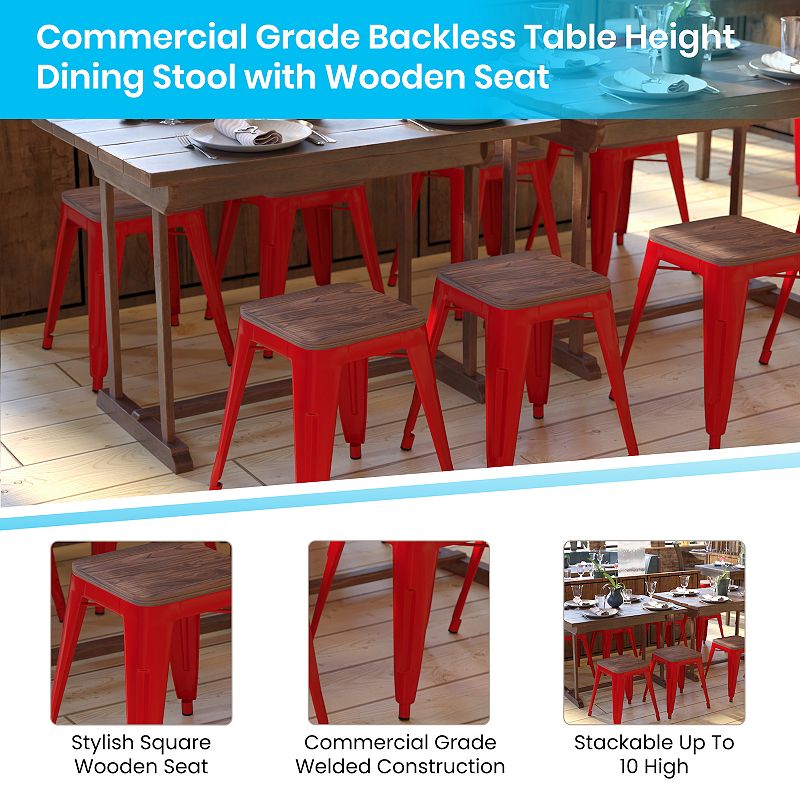 Flash Furniture Kai Red Backless Table Height Stool 4-piece Set