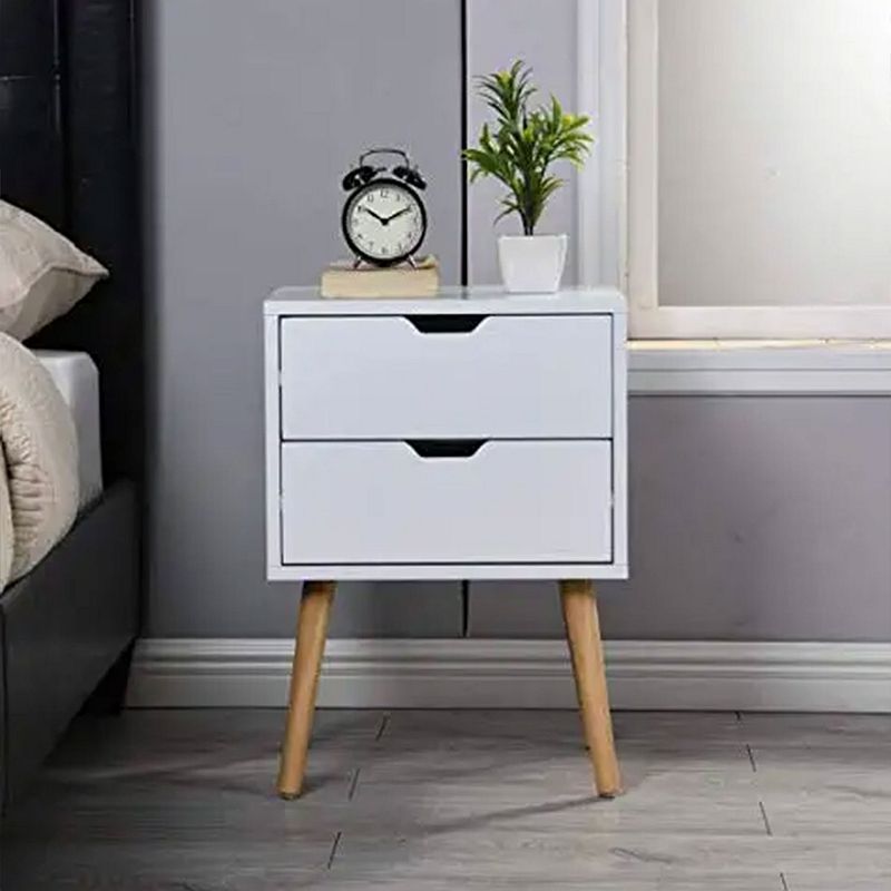 Sweetgo Modern Wooden Nightstand End Side Table with 2 Storage Drawers， White