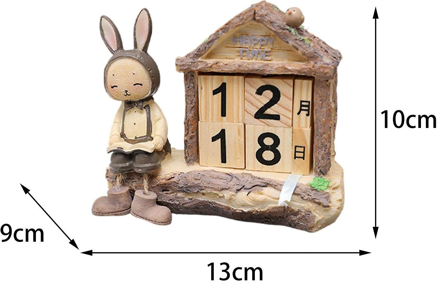 Wooden Daily Calendar， Rabbit Date Display， Reusable Desk Calendar Blocks For Cafe， Restaurant， Home Decor， Girl Dressed Up As A Rabbit-c