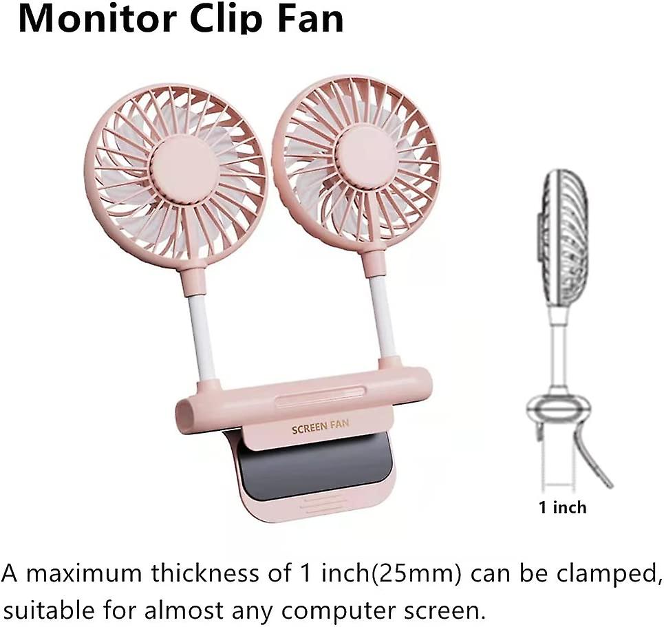 Monitor Fan， Desktop Fan With 2 Fan Heads， 360 Rotating 3 Speed Desktop Fan， Usb Powered Cooling Fan With Heavy Duty Adjustable Clamp， Small Silent Us