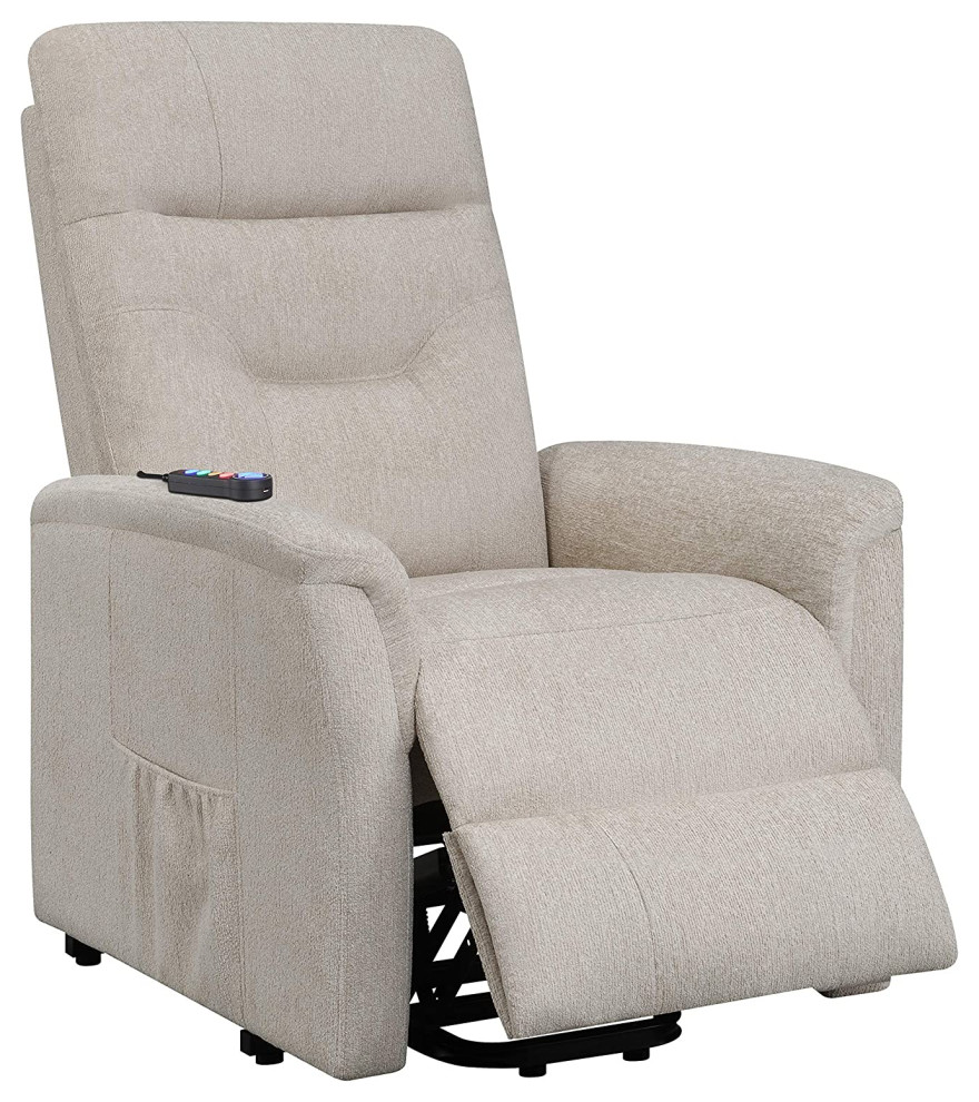 Power Lift Recliner  Beige Upholstery With Side Storage Pocket  Comfortable   Transitional   Recliner Chairs   by Decor Love  Houzz