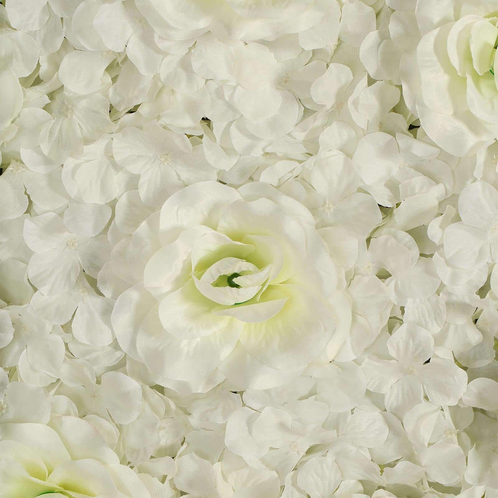 Cream 3D Silk Rose and Hydrangea Flower Wall Mat Backdrop - 4 Artificial Panels 11 Sq ft.