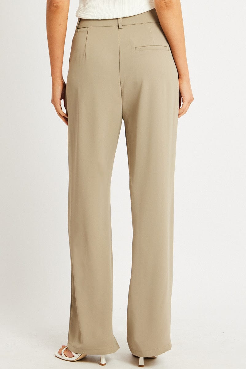 Brown Wide Leg Pants Mid Rise
