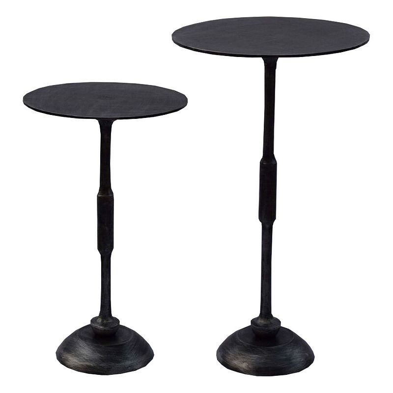 Set of 2 Antique Charcoal Gray Circular Pedestal Accent Tables 25