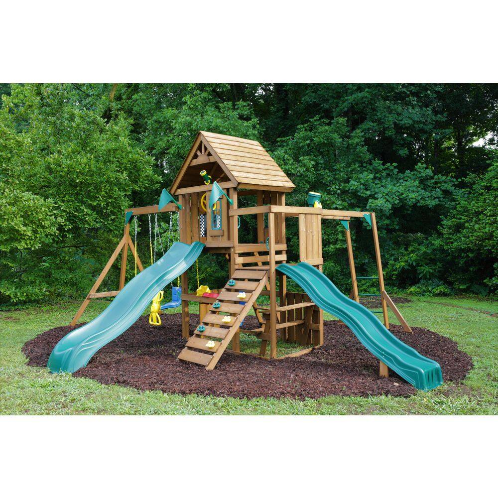 Swing-N-Slide Playsets Super KnightsBridge Complete Wooden Outdoor Playset with Slides Monkey Bars Swings and Swing Set Accessories WS 8354