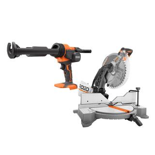 RIDGID 15 Amp Corded 12 in. Dual Bevel Miter Saw with LED Cutline Indicator and 18V Cordless 10 oz. Caulk and Adhesive Gun R4123-R84044B