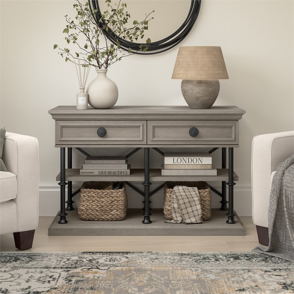 Coliseum Designer Console Table in Driftwood Gray   Engineered Wood   Traditional   Console Tables   by Homesquare  Houzz