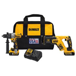 DW 20V MAX XR Cordless Brushless DrillReciprocating Saw 2 Tool Combo Kit with (2) 20V 5.0Ah Batteries and Charger DCK294P2