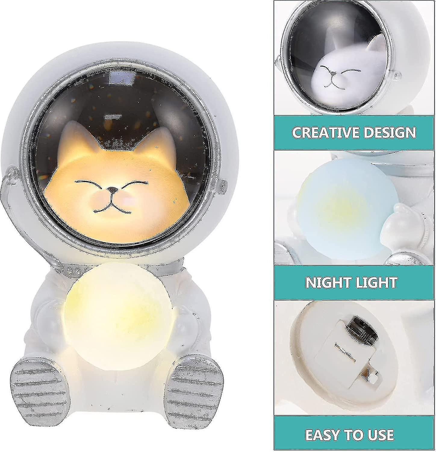 Spaceman 3d Night Light Astronaut Animal Cat Holding Moon Table Lamp For Kids Room Nursery Decor Nig