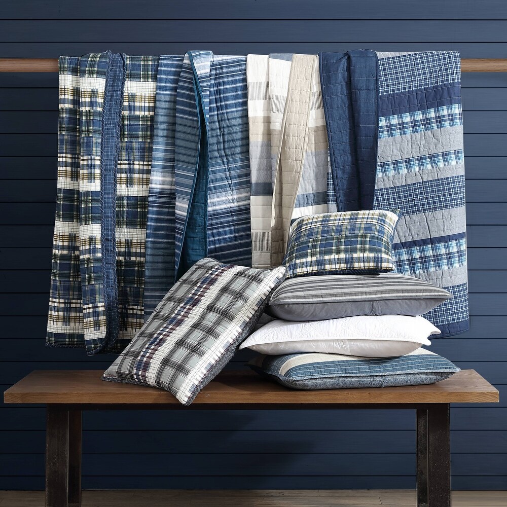 Nautica Coveside Cotton Reversible Grey Quilt Set