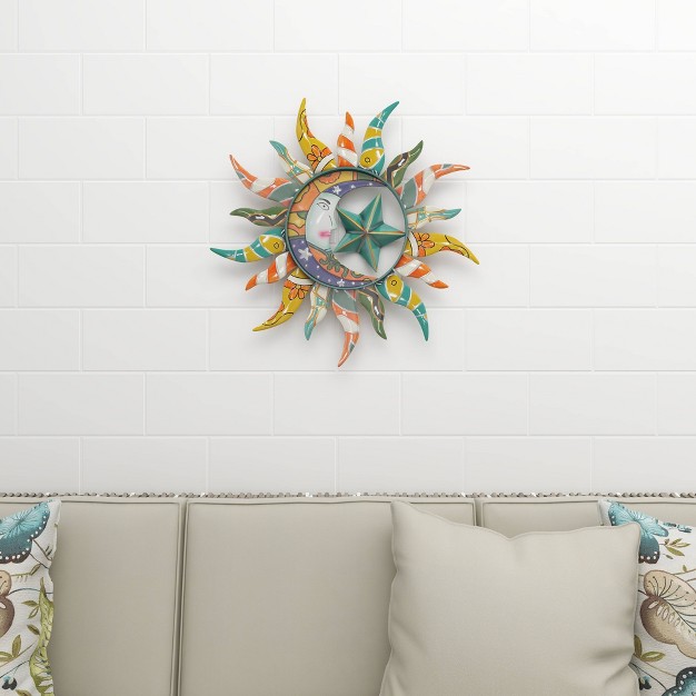 Metal Sun And Moon Indoor Outdoor Wall Decor With Abstract Patterns Olivia amp May