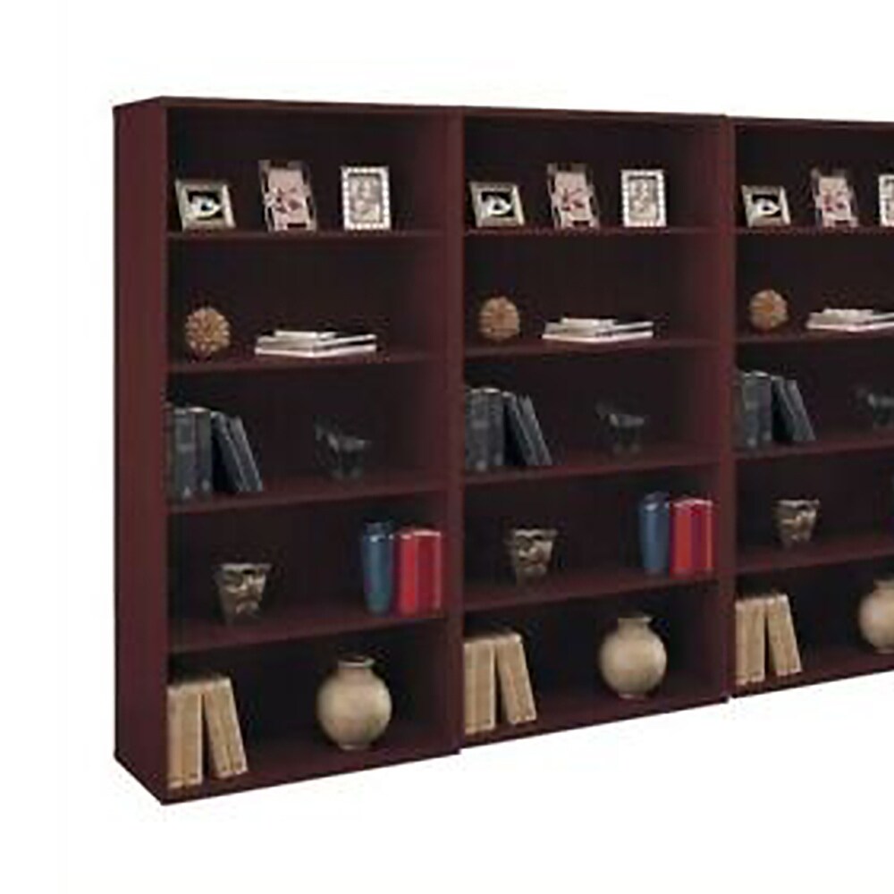 5 Shelf 3 Piece Wall Bookcase Set Mahogany   52 x 63