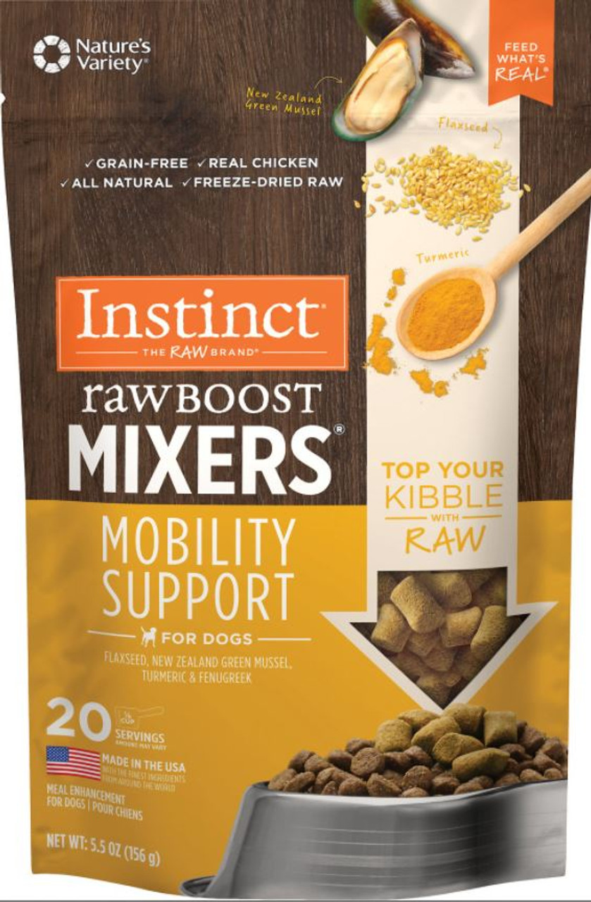 Nature's Variety Instinct Freeze Dried Raw Boost Mixers Grain-Free Mobility Support Recipe Dog Food Topper， 5.5oz. Bag