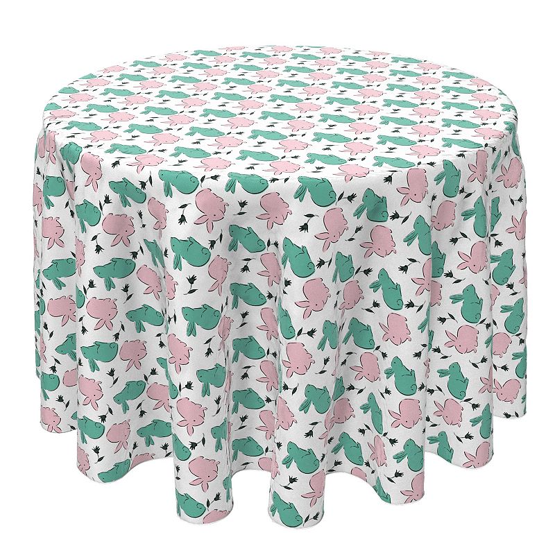 Round Tablecloth， 100% Cotton， 60 Round， Pink and Green Bunnies