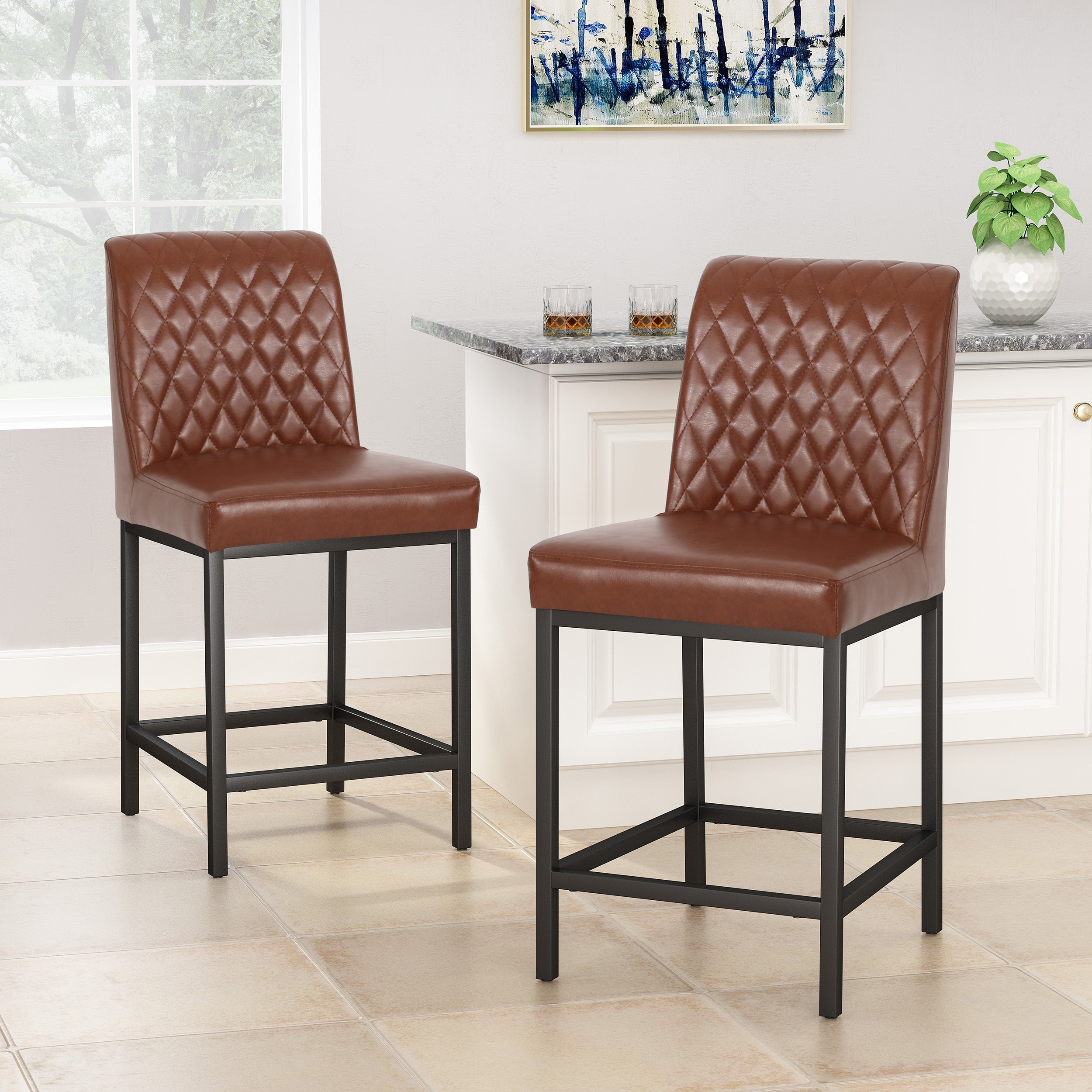 Lansing Contemporary Diamond Stitch Counter Stools, Set of 2