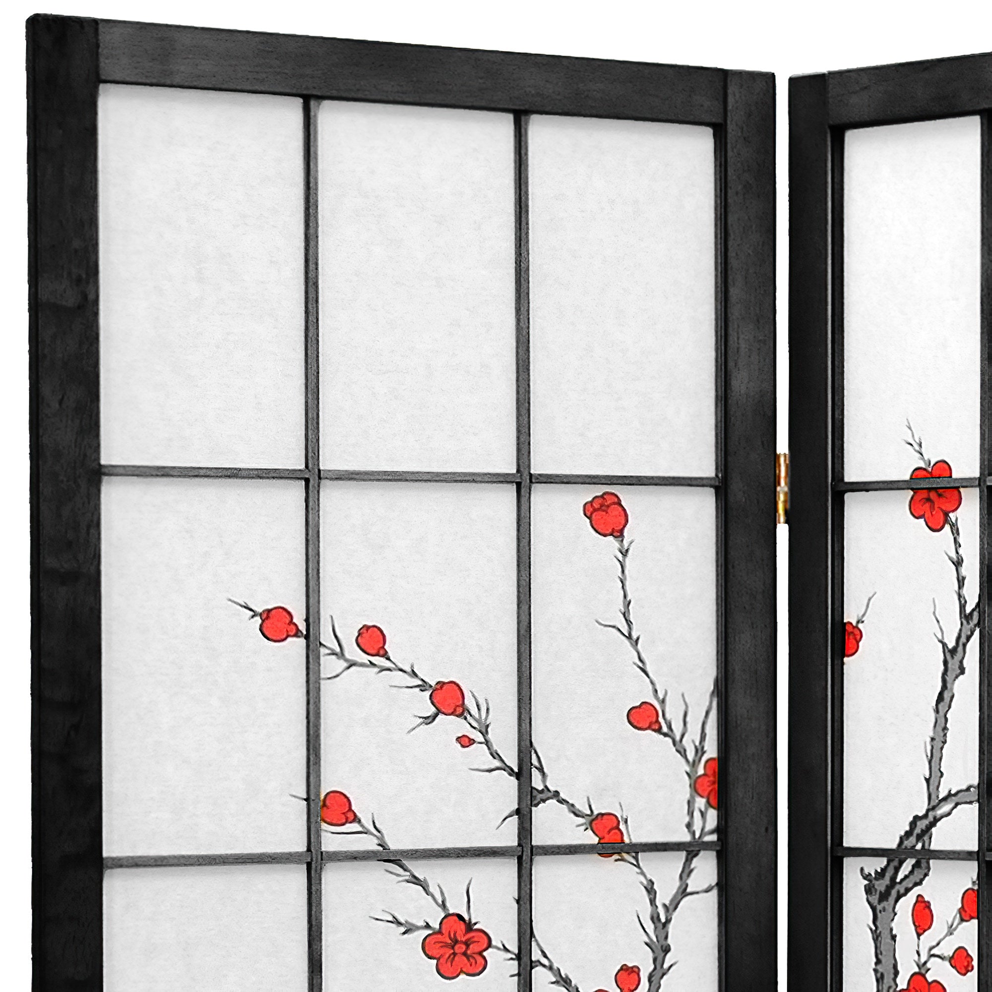 Oriental Furniture 4 ft. Tall Cherry Blossom Shoji Screen - Black - 4 Panel