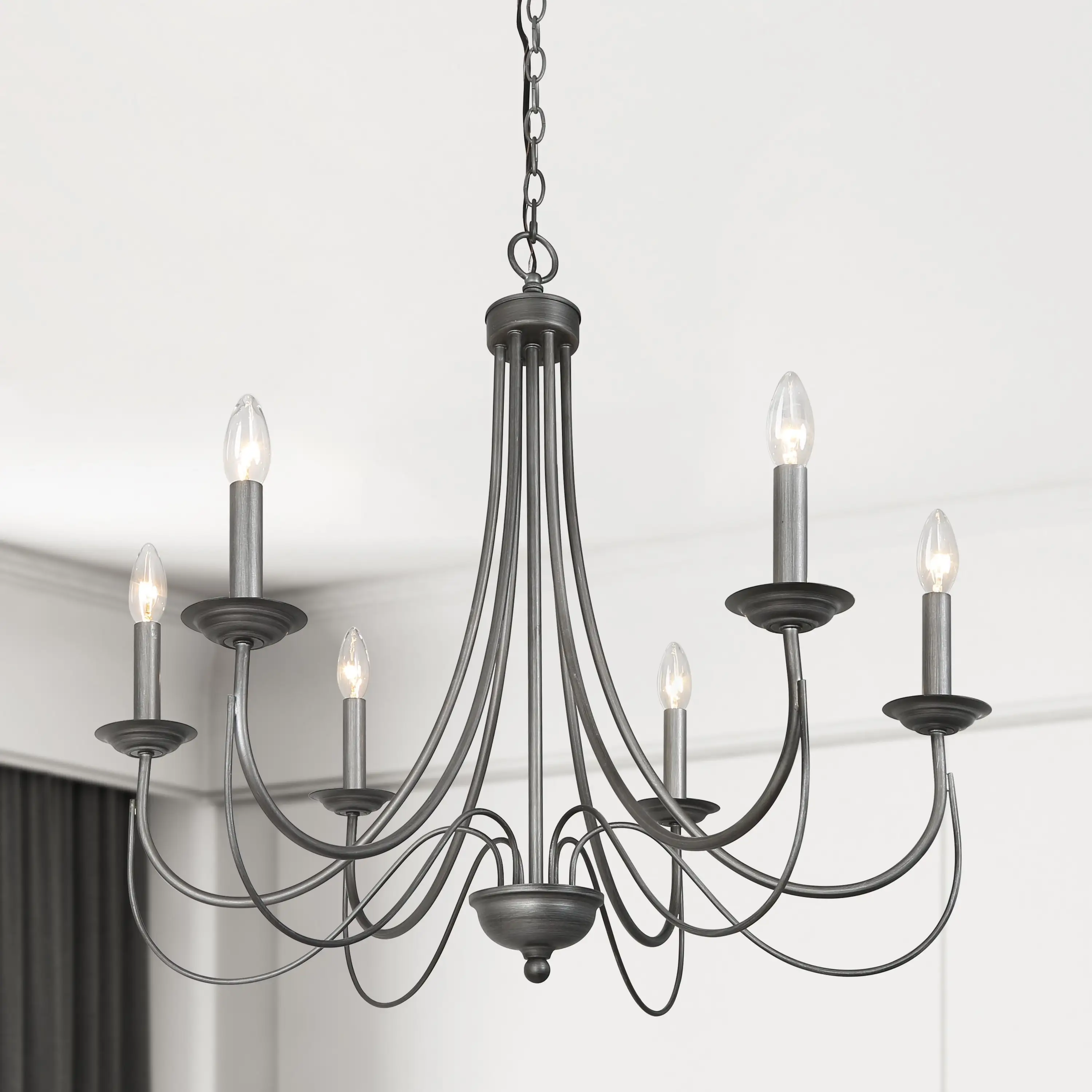 Mid-century Modern 6 Lights Chandelier Farmhouse Large Candlestick Antique Brushed Gray Lights - D 27.6'' x H 85.6'' Shopping - The Best Deals on Chandeliers