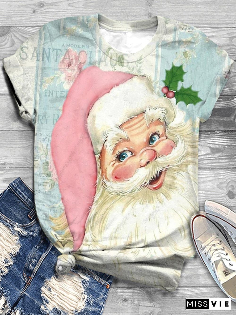 Santa Print Crew Neck T-shirt