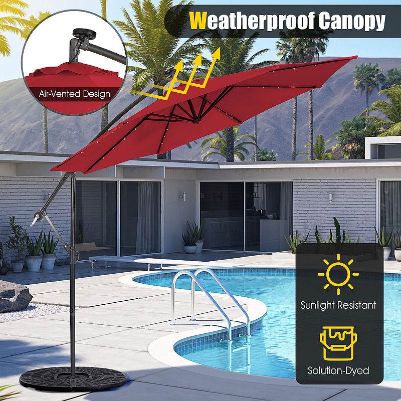 10 Feet Patio Solar Powered Cantilever Umbrella with Tilting System