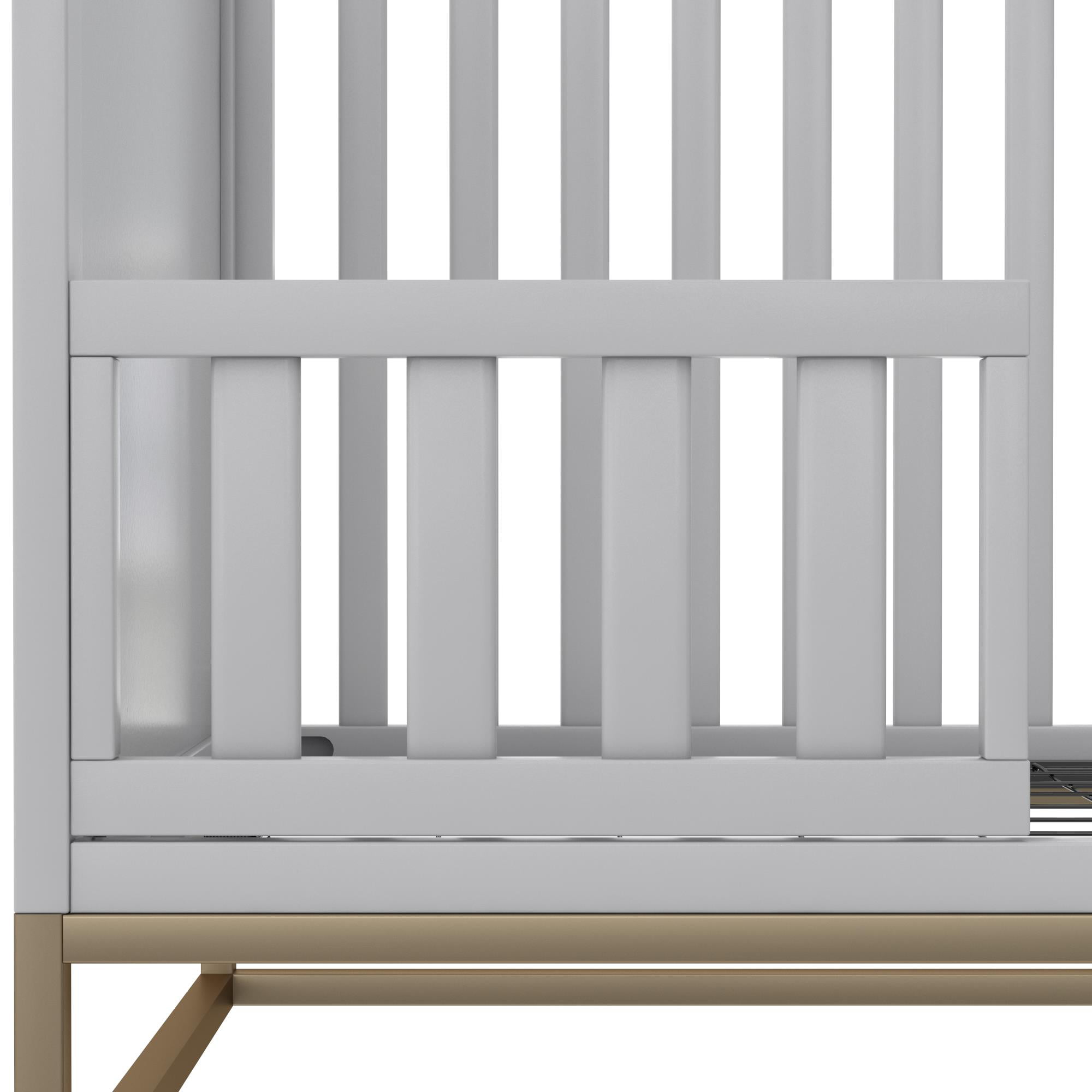 Little Seeds Haven 3 in 1 Convertible Wood Crib with Metal Base, Dove Gray with Gold Base