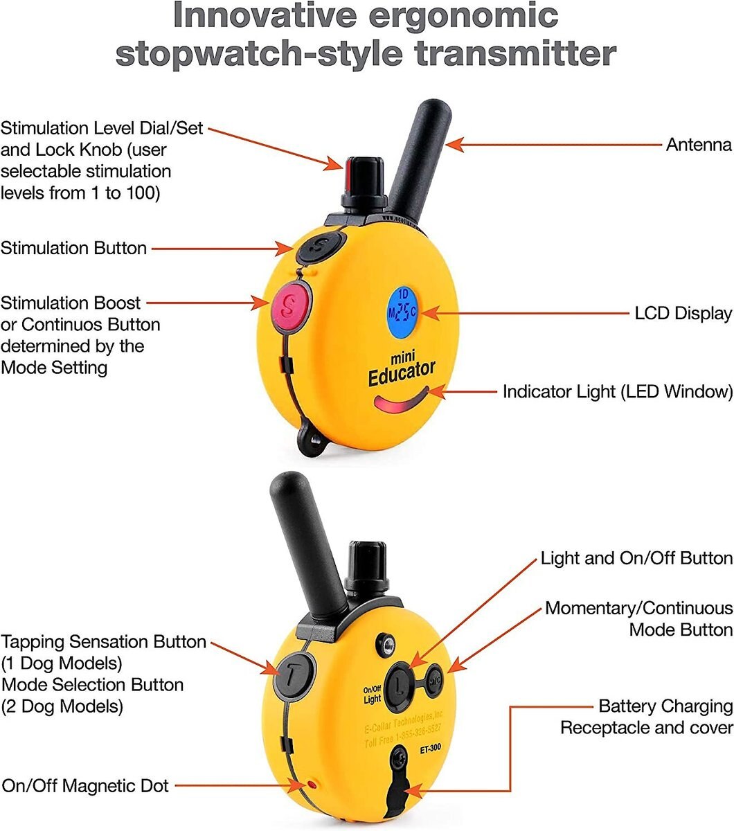 Educator By E-Collar Technologies Mini 1/2 Mile Range Remote Waterproof Dog Training Collar