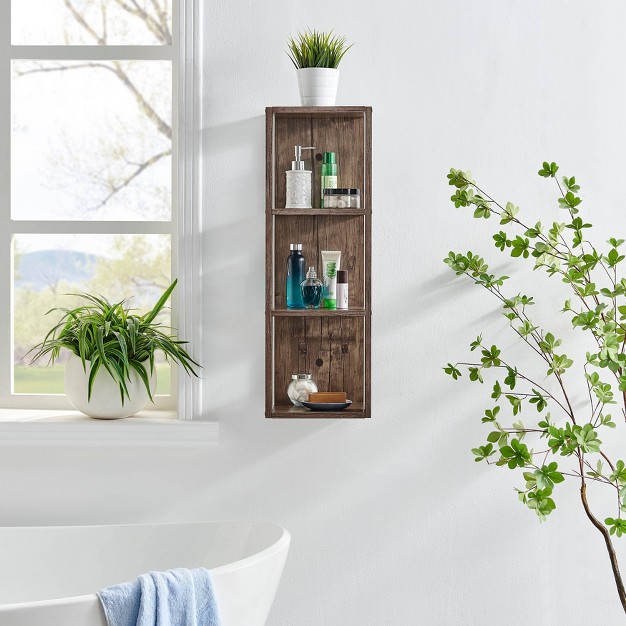 X 10 5 quot Recife Vertical 3 tier Modern Shadow Box Cube Wall Shelf Hickory Dark Brown Danya B