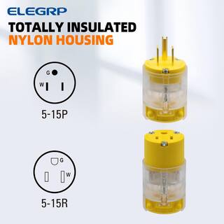 ELEGRP 15 Amp 125-Volt NEMA 5-15P5-15R Lighted Straight Blade Plug and Connector Set 2 Pole 3 Wire Grounding Yellow (10-Set) EPC31L-0710