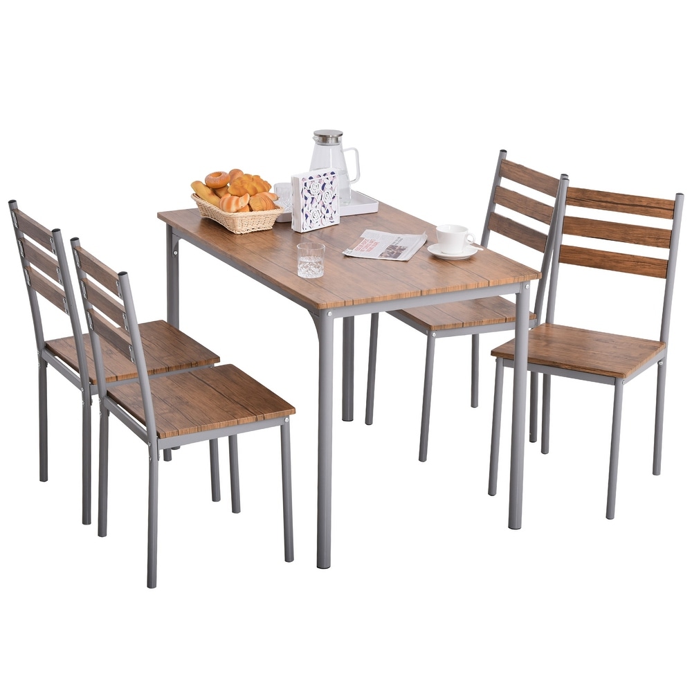 HOMCOM Modern 5 Piece Wooden Dining Kitchen table set 1 Table 4 Chairs Metal legs