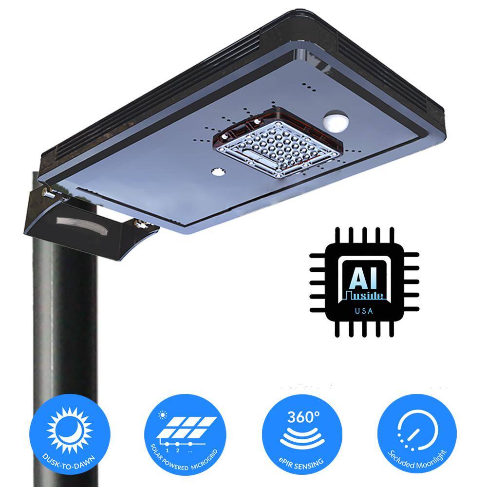 eLEDing Solar Power Dusk to Dawn Black Aluminum Outdoor Integrated LED AI-Smart Sensing 1600 Lumens Cree Area Path Parking Light EE812W-AI8