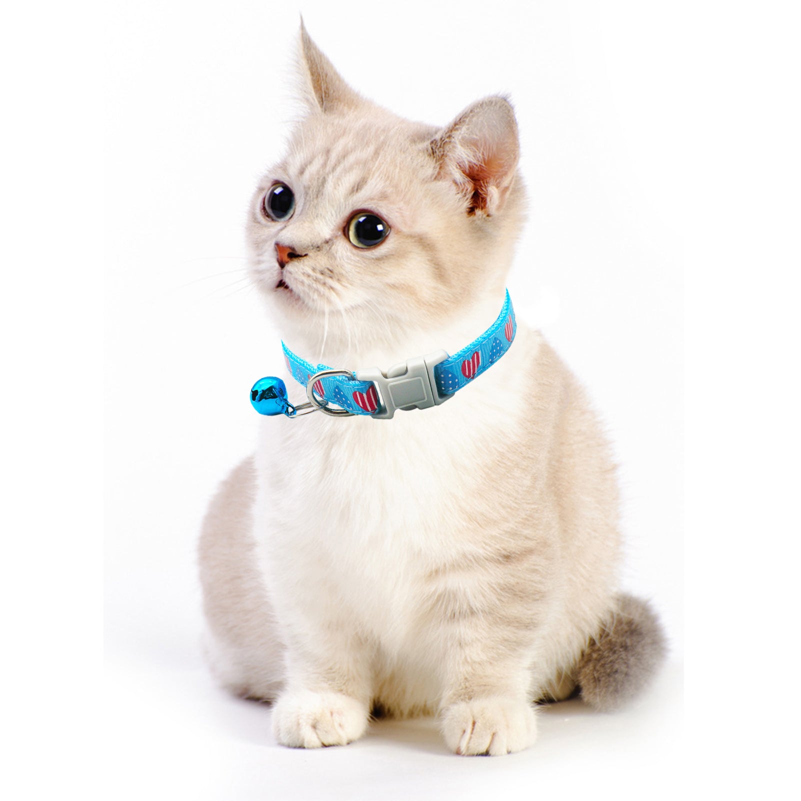 CHBORLESS 3 Pcs Nylon Cat Collar with Bell Adjustable Kitten Puppy Collars for Newborn Pet，Sky Blue