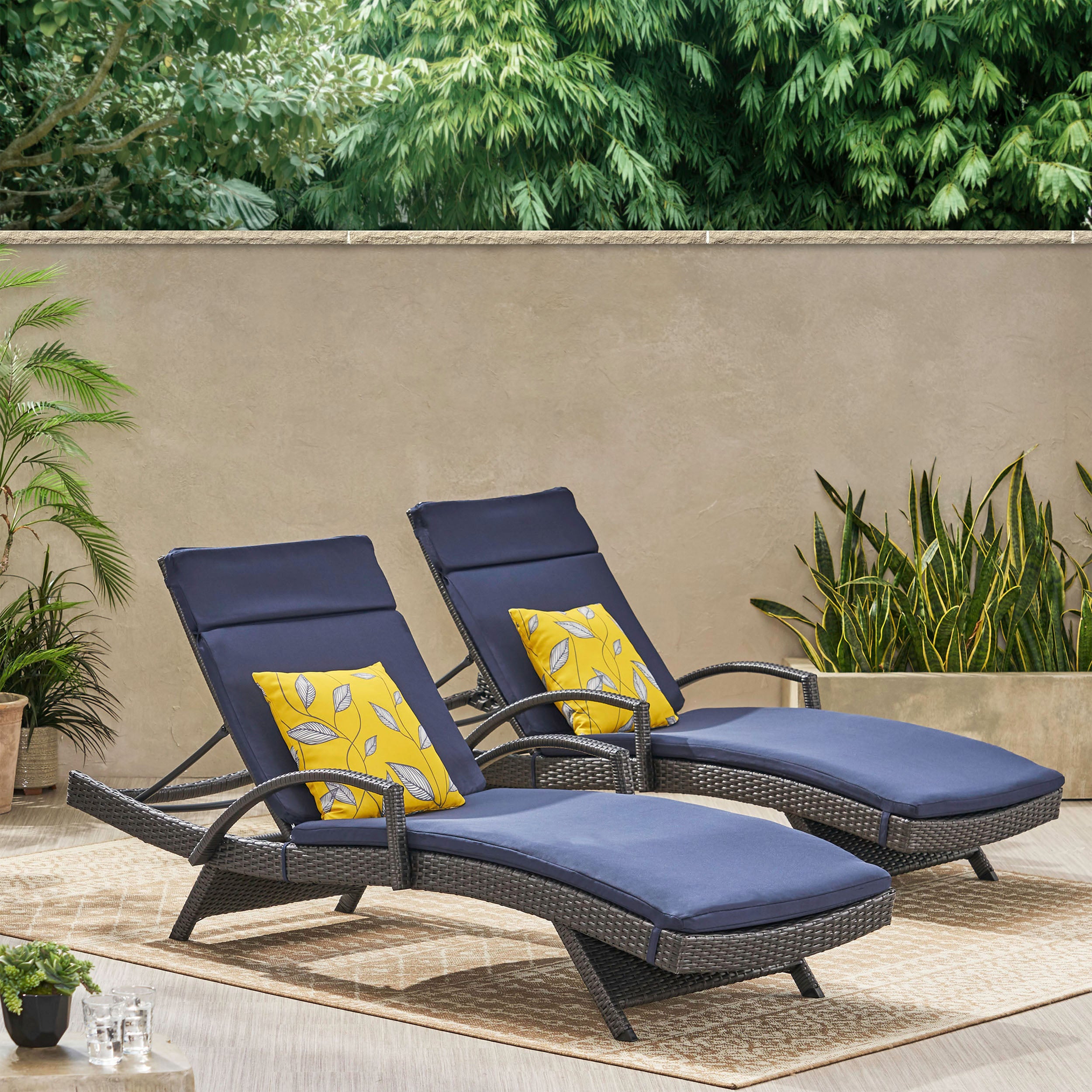 Soleil Outdoor Wicker Chaise Lounges w/ Water Resistant Cushions (Set of 2)