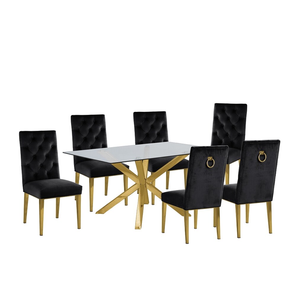 Best Quality Furniture Contemporary Glass 7 pc Dining Set w/ Rings