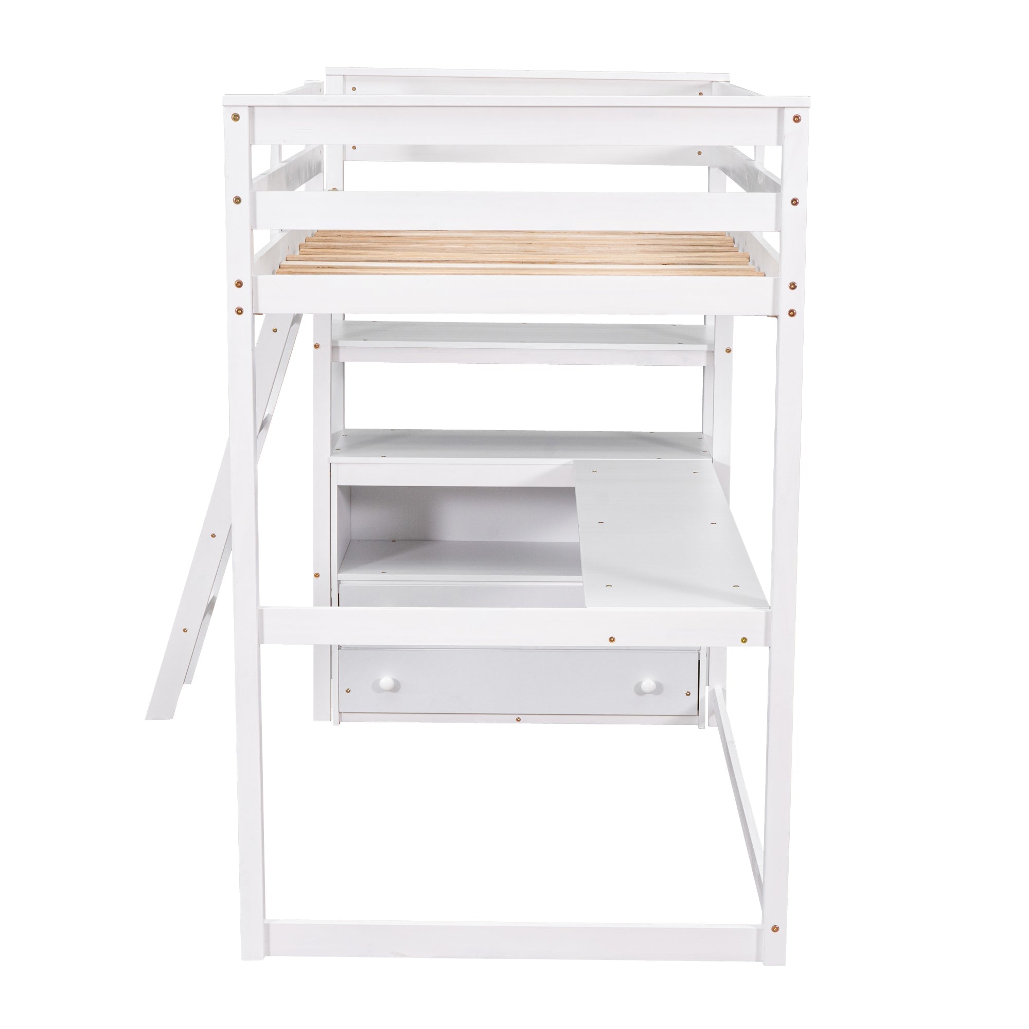 Euroco Twin Loft Bed with Desk for Child, White